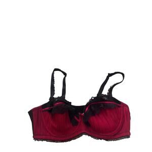 Cacique Balconette Bra Red Black Lace Underwire Pleated Satin Lingerie 38C